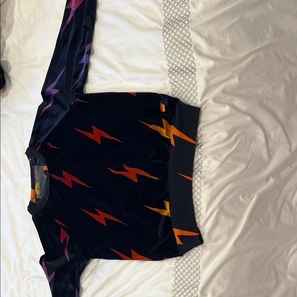 Aviator Nation Black Velvet Sweatshirt With Neon Colored Lightning Bolts - Picture 7 of 10